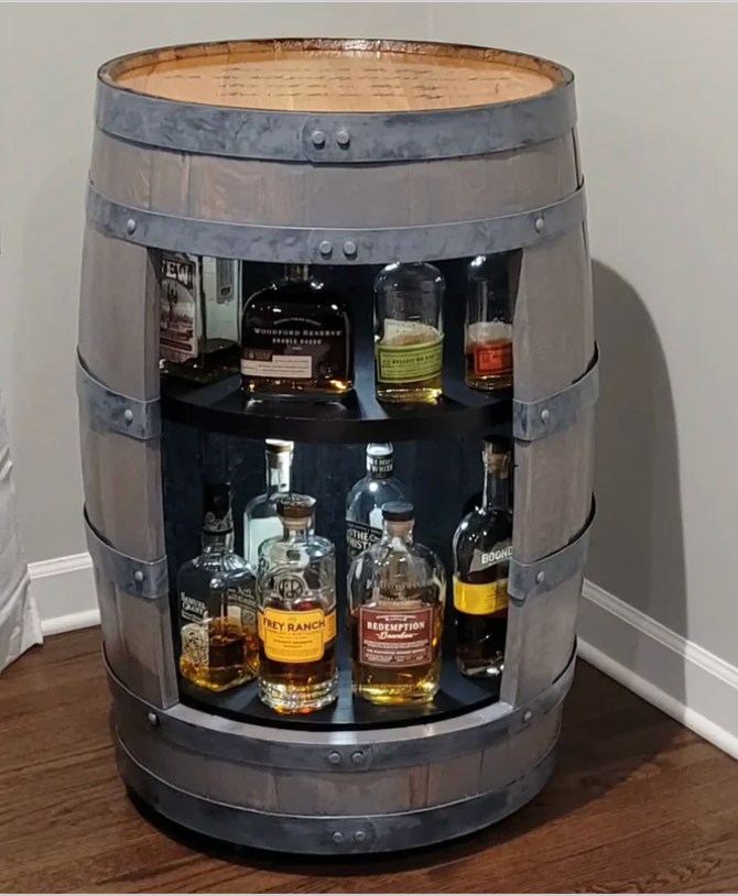 Bourbon Barrel Liquor Cabinet