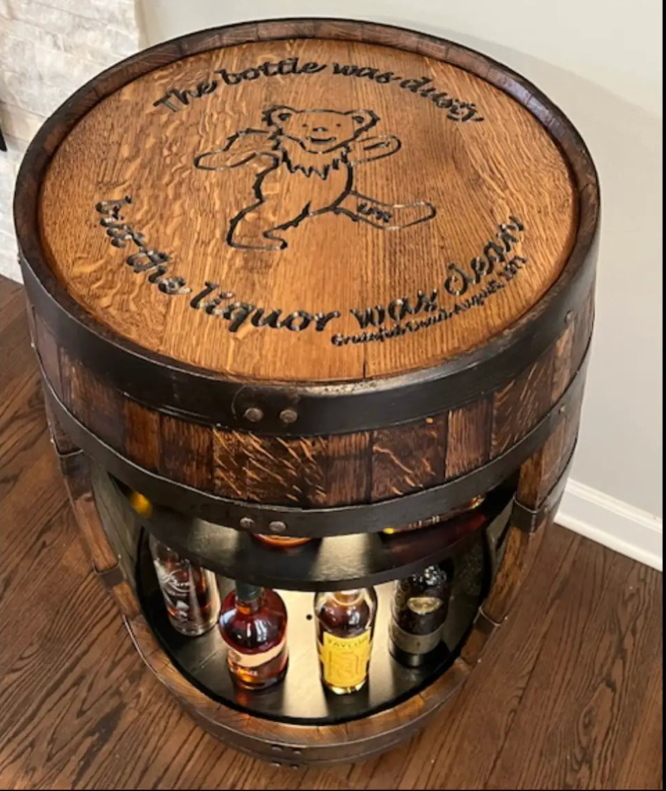 Bourbon Barrel Liquor Cabinet
